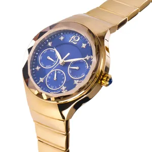 Gold double press slingshot watch buckle Blue surface watch custom logo Women's quartz watch