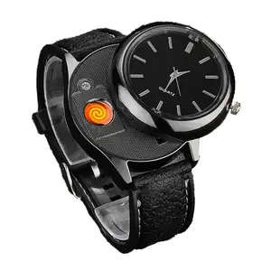Fashion Men's Smart Watch Lighter Cigarette For Men Wristwatch Gift USB Rechargeable Cheap Price OEM Lighter Metal Windproof Wat