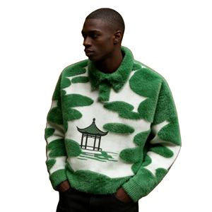 Pull en maille <span class=keywords><strong>polo</strong></span> à col boutonné, design personnalisé, logo de haute qualité, couleur verte et blanche, pour homme, décontracté - Product Image 1