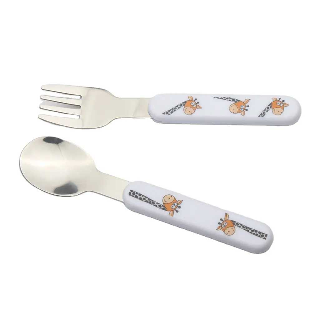 Kinder Edelstahl Gabel und Löffel Set für Baby Cubiertos Para Bebe niedlichen Besteck mit Kunststoff griff