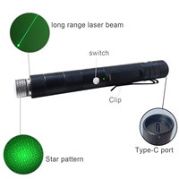 Puntero láser de luz verde Puntero láser de aluminio Haz de largo alcance Carga tipo C