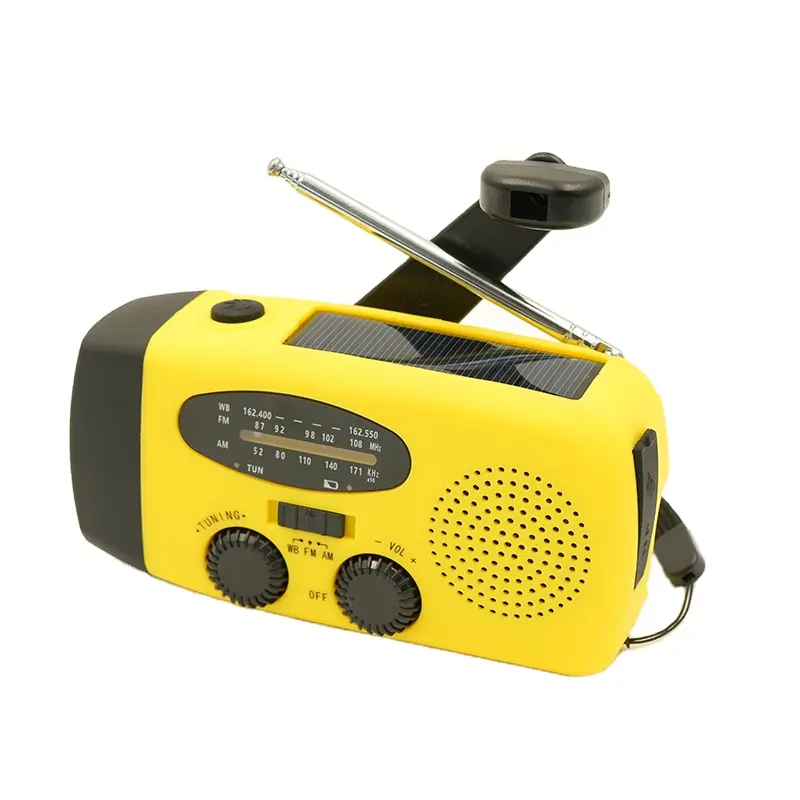 Small Fm Radio Portable Digital Weather Radio Solar 2000mah Emergency Radio With Flashlight
