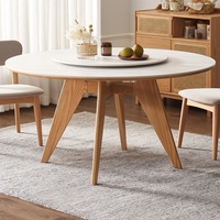 Table à manger moderne en bois massif avec plateau en pierre et chaises, ensemble d'appartement avec plateau tournant extensible pour 6 personnes