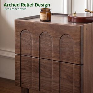 Table de chevet moderne <span class=keywords><strong>en</strong></span> noyer massif avec tiroirs cintrés, petite table d'appoint pour chambre à coucher - Product Image 3