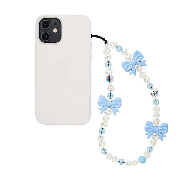 Cute Pink Bowknot Phone Charm Imitation Pearl Beaded Chain for Phone Case Mobile Straps Y2K Phone Pendant Wholesale