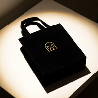 Sac en papier de luxe imprimé sur mesure avec poignée en ruban, noir mat, pour emballage boutique, cosmétiques, bijoux