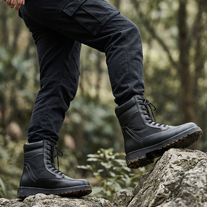 Botas de Tobillo HPB1009 de Cuero Negro con Cremallera Interior, Antideslizantes, para Exteriores, Todas las Estaciones, Calzado Táctico de Senderismo, Venta al Por Mayor MOQ - Product Image 5
