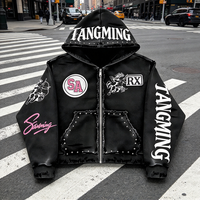 OEM High Street Heavyweight Hooded Jacket Raw Edge Streetwear Oversized Print Men 420GSM 100% Organic Cotton Zip up Hoodie