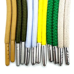 Kustom Pabrik kolor katun 4mm untuk celana olahraga Hoodie dan celana olahraga dengan aglet logam tali pinggang serut bulat