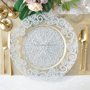 Platos de Presentación Redondos de Cristal <span class=keywords><strong>Rosa</strong></span> Grabado, Estilo Vintage, Ecológicos, de 13 Pulgadas, para Bodas, Venta al Por Mayor - Product Image 5