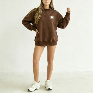 Wholesale High Neck Fleece <b>Jumper</b> <b>Pullover</b> Custom Oversized Coffee Hoodies Mock Neck Drop Shoulder Sweatshirt With Embroidery - Product Image 4