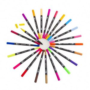 High Quality 24-Color Dual Tip Art Marker Set Soft Tip Fineliner & Double Head Watercolor <b>Brush</b> for Drawing - Product Image 5