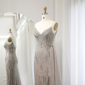 Champagne <b>Spaghetti</b> <b>Strap</b> Straight Evening <b>Dress</b> Overskirt Side Slit Floor-Length Party <b>Dresses</b> for Women Wedding 3D Pleat - Product Image 4