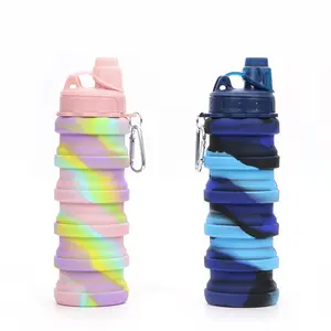 双酚a无泄漏硅胶儿童可折叠水瓶，带登山扣可折叠儿童饮用水瓶