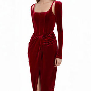 Robe Corset Plissée en Satin Élégante de Haute Qualité Printemps-Été avec Ceinture en Cachemire et <span class=keywords><strong>Jupe</strong></span> Traînante Façonnée à la Taille en Forme d'Arête de Poisson - Product Image 3