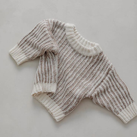 Ensemble tricoté en coton personnalisé pour nouveau-nés unisexe simple pour bébé gros pull en tricot barboteuse à bulles décontracté hiver Onesie tricots