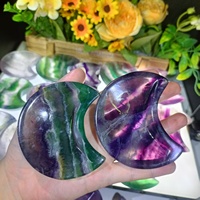 Bol de purification décoratif en cristal de fluorite naturelle, gravé en forme de lune arc-en-ciel, pour collection, vente en gros