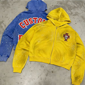 Felpa con Cappuccio Oversize Personalizzata in Cotone con Patch, Zip e Effetto Schizzi di Vernice, Streetwear Pesante OEM ODM - Product Image 3