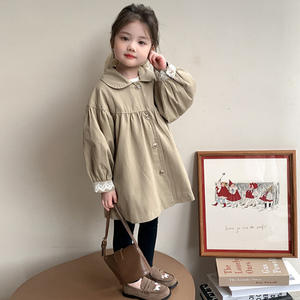 Cappotto Trench in Misto Cotone Tinto in Capo di Media Lunghezza per l'Autunno, Nuovo Stile 2026, Moda Coreana Trendy per Bambine - Product Image 4