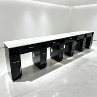 Station de travail pour ongles 5 places avec plateau en stratifié marbré, filtration d'air, accents dorés, prises électriques - Mobilier de salon