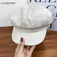 Chapeau octogonal en daim vegan de haute qualité Landfond pour femmes, style vintage, chapeau béret
