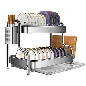 Égouttoir à vaisselle en acier inoxydable avec plateau, séchage rapide, support de rangement de cuisine, forme carrée, pour usage domestique - Product Image 3