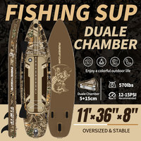 Planche de paddle gonflable extra large de 12 pieds, planche de SUP haute capacité avec plusieurs supports pour cannes à pêche pour les pêcheurs