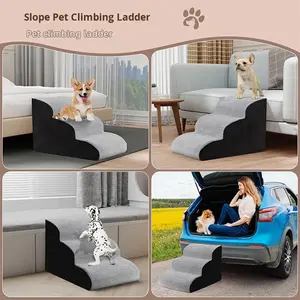 <span class=keywords><strong>Escalera</strong></span> de perro pequeña y mediana del fabricante, sofá cama de peluche de tela de espuma de esponja a rayas de <span class=keywords><strong>madera</strong></span> lavable extraíble con patrón gris - Product Image 2