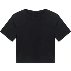 100% Mercerized Cotton Ladies Cropped Tee T-shirts Blank White <b>Women</b> Crop Top <b>Tshirt</b> With logo - Product Image 6