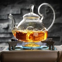 Bouilloire en verre résistant à la chaleur BAMBUS, théière transparente avec couvercle et filtre intégré pour la préparation quotidienne du thé, usage domestique, café et hôtel.