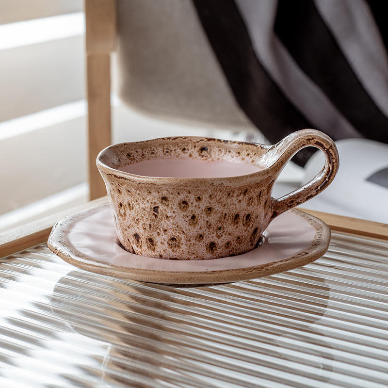 Pink leopard print kiln-fired cups and saucers