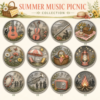 Pièce de monnaie commémorative 3D en relief personnalisée en gros, pièce de monnaie de défi en métal sur le thème du pique-nique musical d'été, cadeau souvenir, fabrication OEM ODM