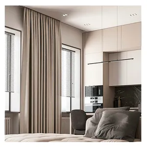 Curtain Bedding Set Blackout Sound Insulation Window Curtain For Hotel Luxury Modern Solid Color Polyester Cotton Curtain