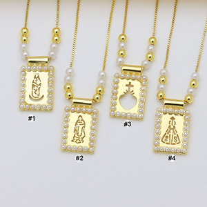 Collana <span class=keywords><strong>Scapolare</strong></span> NM1420 Placcata Oro 18k <span class=keywords><strong>con</strong></span> Perle, Croce Sacra Vergine Maria e Medaglia Miracolosa - Product Image 3