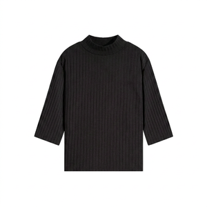 Women's Knitted Turtleneck Crop <b>Top</b> Three Quarter Sleeve Solid Minimalist Style All Seasons Wear Breathable OEM - Product Image 2