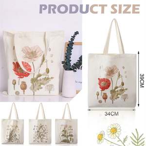 Bolsa de Tela con Estampado Floral Personalizado, Bolsas de Compras Reutilizables con Diseño Botánico, Bolsa de Compras con Estampado de Flores para Mujeres y Niñas - Product Image 2