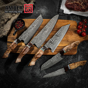 Artigianato di alta qualità martello damasco con decapaggio acido 5 pezzi coltello set superiore ergonomico manico in legno di sicomoro - Product Image 2