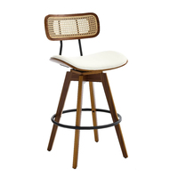 Tabourets de bar pivotants modernes avec dossier en rotin, sièges rembourrés, chaises de bar en bois courbé pour l'extérieur