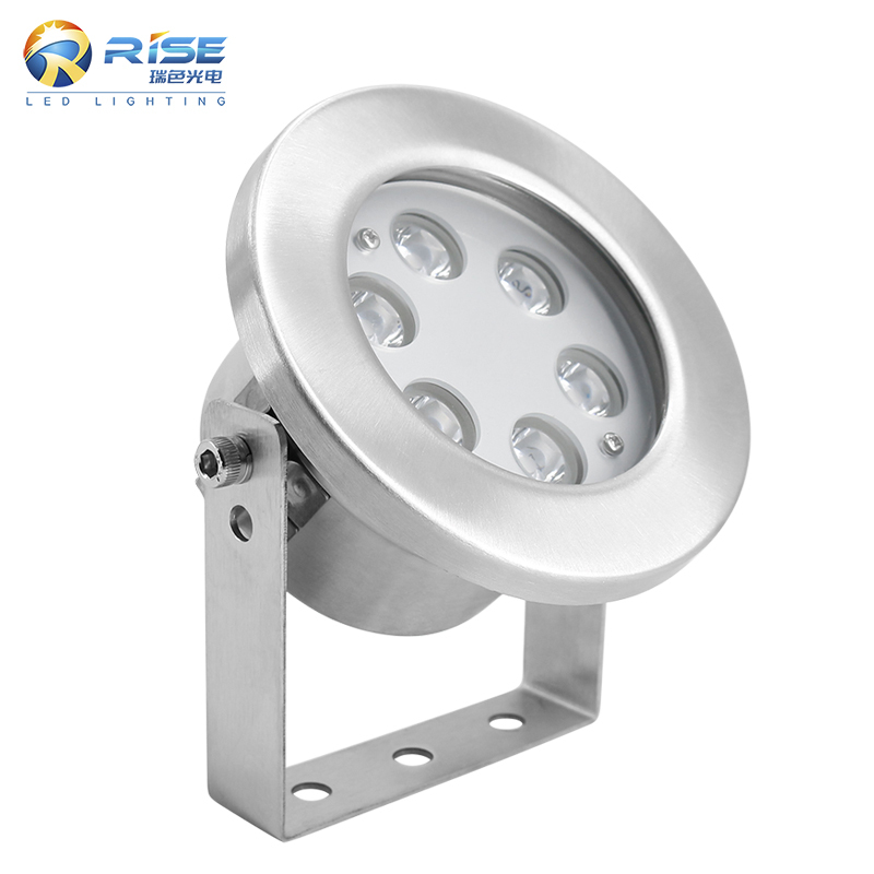 RISE IP68 Waterproof RGBW 304 Stainless Steel Swimming Pool LED Fountain Lights Underwater Spot Pool Lighting Dimmable