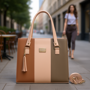 Bolso Tote para Mujer Fana Irem, Color Camel, Diseño con Paneles de Antimonio, Solapa con Borla, Correa Extraíble, Uso Diario - Product Image 2