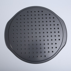 Custom Perforated Thickened Pizza <b>Pan</b> Carbon Steel Round With <b>Handles</b> For Cake Baking - Product Image 1