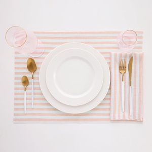 Nappe et serviettes de table modernes personnalisées pour restaurant occidental, 100 % coton tissé, usage quotidien, rayures roses, personnalisables, vente en gros - Product Image 3