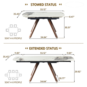 โต๊ะรับประทานอาหารแบบยืดหดได้ ขยายได้ 55.12" ถึง 78.74" รองรับได้ 4-6 คน ทนความร้อน ป้องกันรอยขีดข่วน ฐานไม้เนื้อแข็ง แข็งแรงทนทาน - Product Image 6