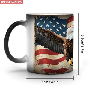 Tasse magique 11oz en céramique noire givrée, mug à changement de couleur avec motif drapeau américain - Product Image 1