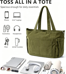 Sac fourre-tout personnalisé en velours côtelé pour ordinateur portable, idéal pour les enseignants, sac à main quotidien léger pour infirmières, sac de transport pour l'école et les voyages - Product Image 5