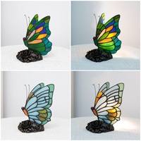   Lampe de table papillon orange style Art Nouveau, petite veilleuse pour la lecture, design en verre coloré, en stock aux États-Unis