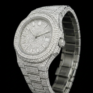 Montre de luxe pour homme en moissanite, cadran rond, affichage de la date, bracelet, mouvement à quartz, cristal saphir, 41 mm - Product Image 1