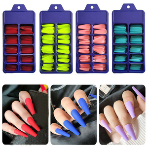 <span class=keywords><strong>Uñas</strong></span> postizas acrílicas mate de colores vibrantes, estilo francés, cuadradas y <span class=keywords><strong>largas</strong></span>, reutilizables, con pegamento de cobertura completa, para fiestas y uso diario. - Product Image 1