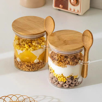 Toples kaca dapur multifungsi, wadah makanan kaca dapur dengan sendok tutup bambu segel-untuk stoples bumbu