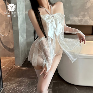 Nouvelle Lingerie Sexy Manyu avec Nœud Français et Col Halter - Uniforme Transparent Pur et Séduisant - Nuisette Sexy - Product Image 1